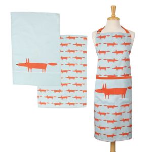 Scion Mr Fox Blue Set - Adult Apron & Tea Towels