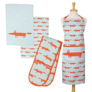 Scion Mr Fox Blue Set - Adult Apron, Tea Towels & Double Glove
