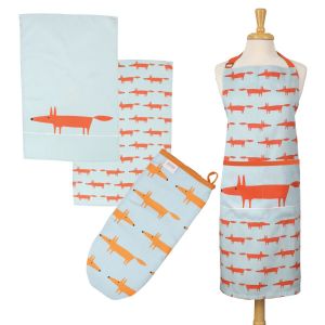 Scion Mr Fox Blue Set - Adult Apron, Tea Towels & Gauntlet