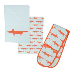 Scion Mr Fox Blue Set - Tea Towels & Double Glove
