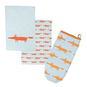 Scion Mr Fox Blue Set - Tea Towels & Gauntlet