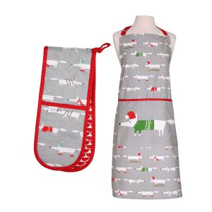 Scion Mr Fox Christmas Grey Apron & Double Oven Glove Set