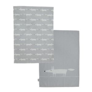 Scion Mr Fox Grey Set Of 2 Tea Towels