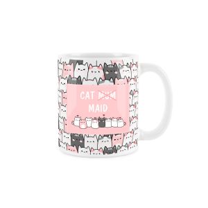 white mug with cute cat face design for cat mums and maids