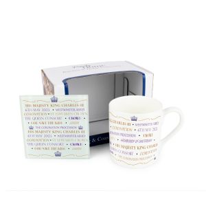 a King Charles III commemorative fine bone china mug and coaster gift set