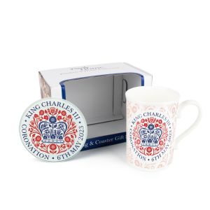Purely Home King Charles III Mug & Coaster Gift Set - Official Emblem Red