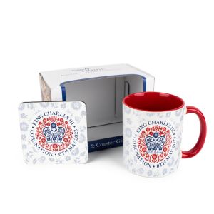 Purely Home King Charles III Ceramic Mug & Coaster Set - Red