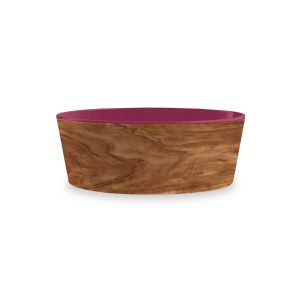 wood effect medium pet food bowl with red inner