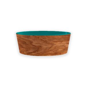 Olive Wood Effect Melamine Pet Food Bowl - Teal - Medium