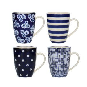 Set of 4 matching coffee mugs in different patterns