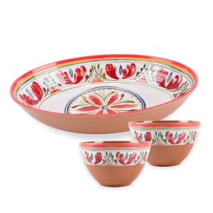 Mediterranean Melamine Oval Bowl & Dipping Bowls Set