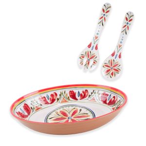 Mediterranean Melamine Oval Bowl & Salad Servers Set