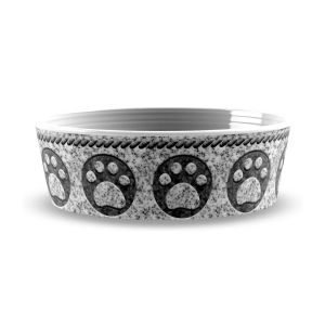 Charcoal Paw Print Melamine Large Pet Bowl