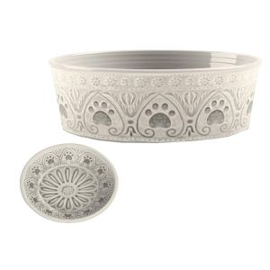 Natural Paw Print Melamine Large Pet Bowl & Saucer Set