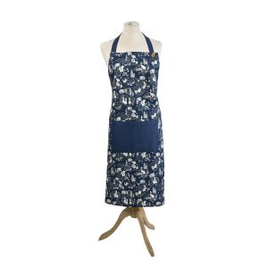 Kitchen apron with dark blue rabbit pattern