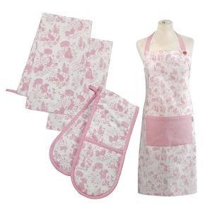 Peter Rabbit Classic Apron, Tea Towels & Double Oven Glove Set - Pink