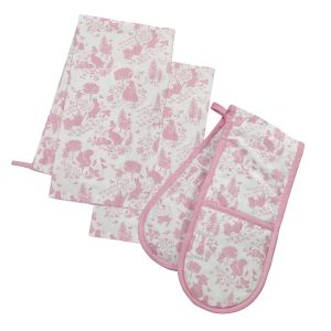 Peter Rabbit Classic Double Oven Glove & Tea Towels Set - Pink
