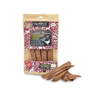 A packet of natural pheasant flavoured dog chew treats.