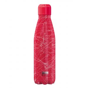 Bright pink insulated water bottle with rough line design 