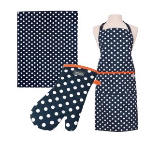 Dexam Polka Apron, Tea Towel & Oven Gauntlet Set - Indigo