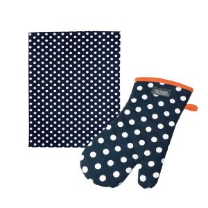 Dexam Polka Tea Towel & Oven Gauntlet Set - Indigo