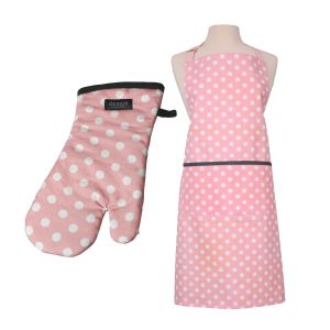 Dexam Polka Apron & Oven Gauntlet Set - Blush Pink