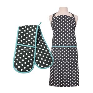 Dexam Polka Apron & Double Oven Glove Set - Slate Grey