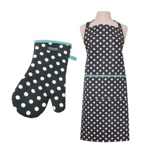 Dexam Polka Apron & Oven Gauntlet Set - Slate Grey