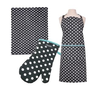 Dexam Polka Apron, Tea Towel & Oven Gauntlet Set - Slate Grey