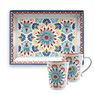 Rio Medallion Rectangular Tray & Mugs Set