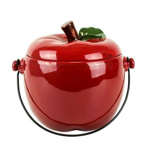 Apple shaped red glazed ceramic food caddy bin.