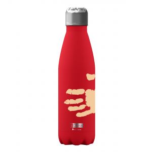 Water bottle, made from stainless steel and coated in a colour changing material that is affected by temperature