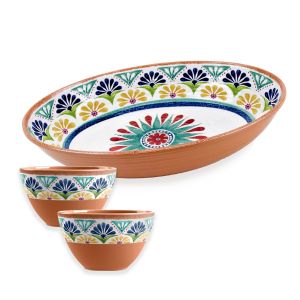 Rio Medallion Melamine Oval Bowl & 2 x Dipping Bowls Set