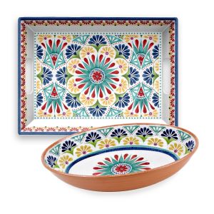 Rio Medallion Melamine Oval Bowl & Rectangular Tray