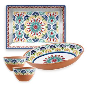 Rio Medallion Melamine Oval Bowl, Rectangular Tray & 2 x Dipping Bowls Set