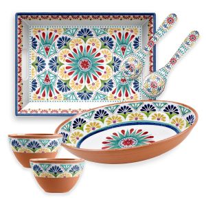 Rio Medallion Outdoor Oval Bowl, Rectangular Tray, Salad Servers & 2 x Dipping Bowls Set