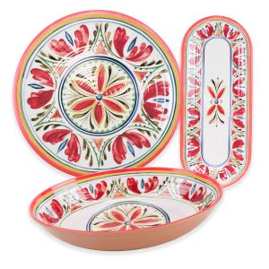 Mediterranean Melamine Oval Bowl, Oval Tray & Round Platter Set