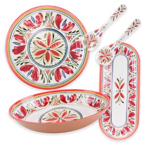 Mediterranean Melamine Oval Bowl, Oval Tray, Round Platter & Salad Servers Set