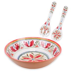 Mediterranean Melamine Salad Bowl & Salad Servers Set