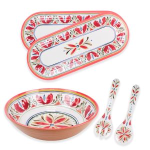 Mediterranean Melamine Salad Bowl, Servers & 2 x Oval Tray Set