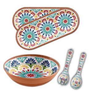 Rio Medallion Melamine Salad Serving Set & Platters - 4 Piece