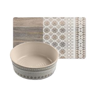 Moroccan Wood Melamine Single Walled Bowl & Placemat Set