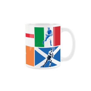 Ceramic mug printed with rugby event themed design