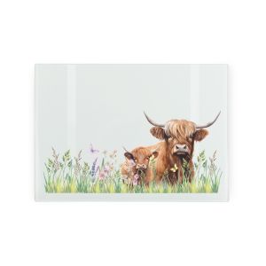 Purely Home Small Rectangular Glass Chopping Board - Highland Cows