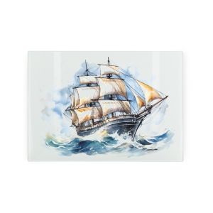 small rectangular glass worktop saver with a vintage sailing ship print