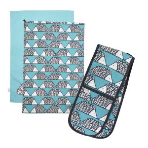 Scion Spike Aqua Blue Tea Towels & Double Oven Glove Set