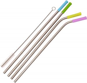 Stainless Steel Straw Set of 4 - & Cleaning Brush 
