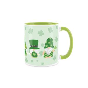 St Patricks day themed mug with green clovers and dressed gonks