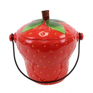 Red Strawberry Ceramic Compost Caddy 