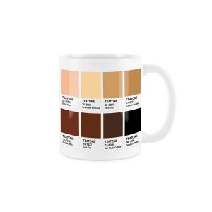 White ceramic mug with a shades of tea themed design